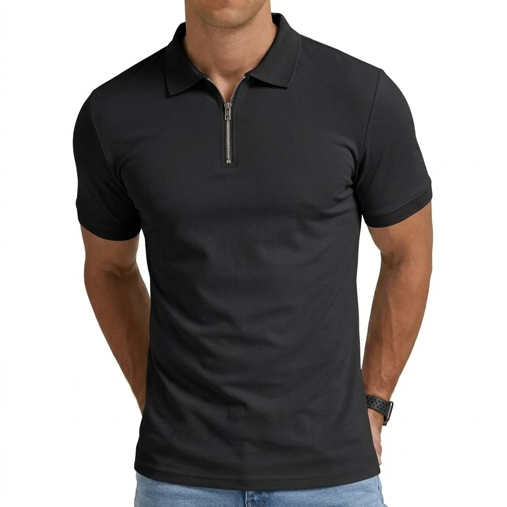 Sommer Herren Kurzarm T-Shirts Lässige Fußballtrikots Reißverschluss-Shirts für Männer Leichte Luxus-Poloshirts für Arbeit Sport Fitness – Detail 2