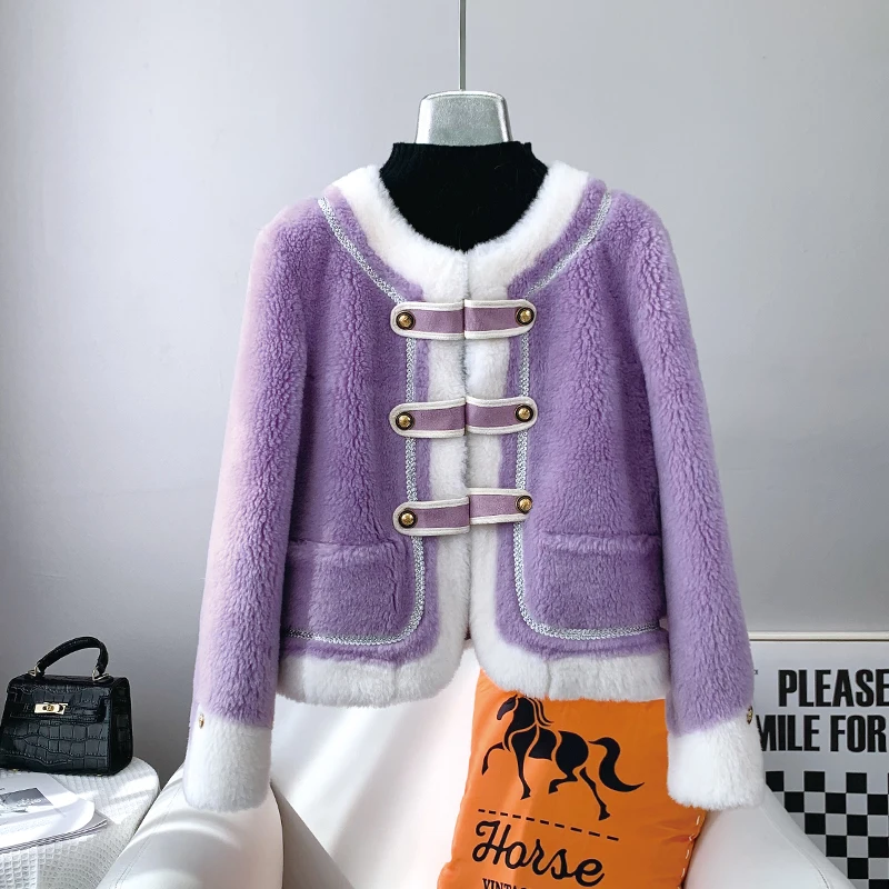 JT3201 Hot  Lady Girl Sheep Shearling Warm Coats Female Women Lamb Wool Fur Overcoat Winter Short Jacket