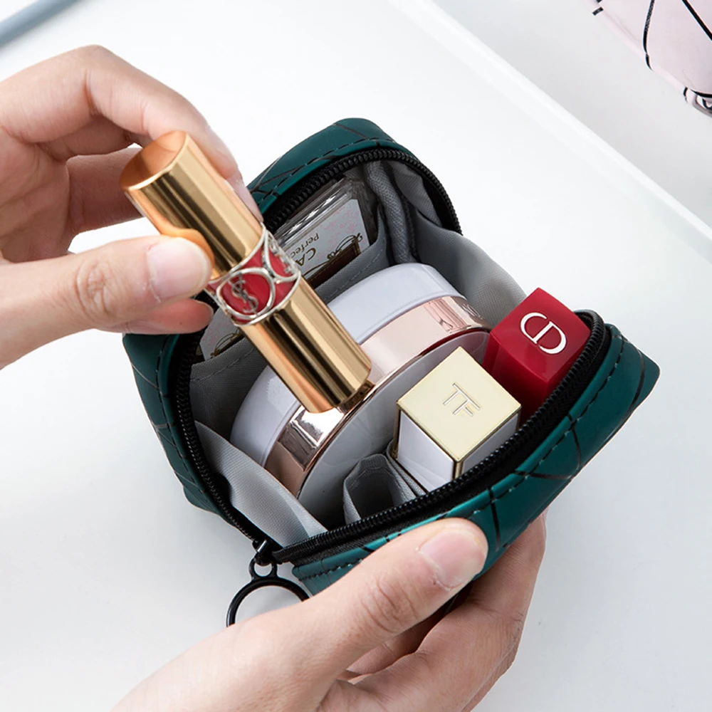 

Portable PU Cosmetic Bag Travel Organizer Case Beige Makeup Brush Bag Waterproof Women Clutch Mini Toiletry Bag Cosmetic Pouch