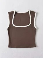 Débardeur sans manches pour femme, Slim, couleur contrastée, décontracté, col carré, haut court, vêtements Streetwear, Y2k, 2024 6