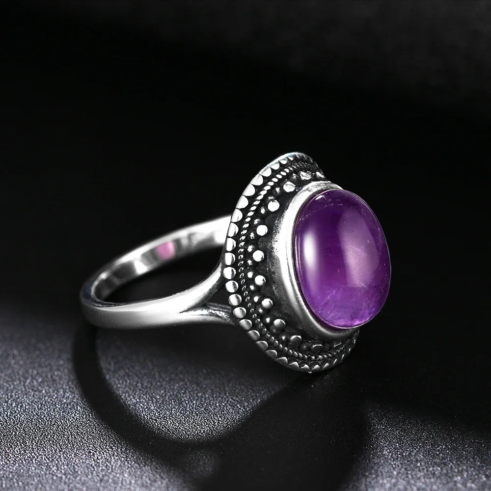 Silver Rings 925 Silver Rings Natural Amethyst Gemstone Rings for Women Wedding Bands Anniversary Gift Fine Jewelry