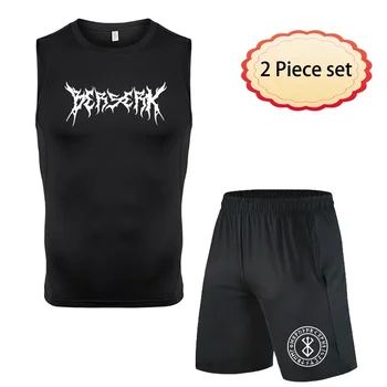 anime men's running tank tops fitness sportswear athletic vests training gym clothes sports suits workout jogging rashguard kit