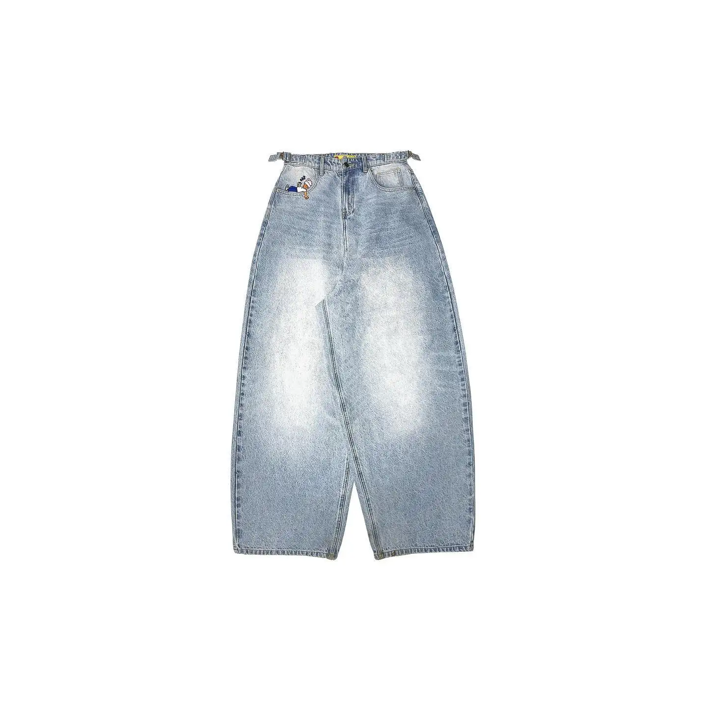 American Cartoon Embroidered Jeans Y2K Mens Womens Retro Pocket Embroidery Vintage Blue Baggy Jeans Oversized Wide Leg Trousers 3