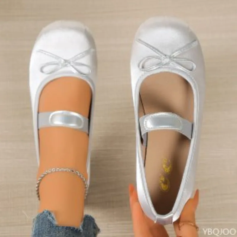 Women's Mary Jane Shoes Ballet Flats Female Bow Silk Satin shoes Round Toe Flat Women Plus Size Shallow mouth shoes 2026
