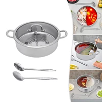 Feriales Hot Pot Set Edelstahl 304 – Shabu Shabu Topf mit Trennwand & Glasdeckel – Induktionsgeeigneter Suppentopf mit Löffel-Set Silber 1