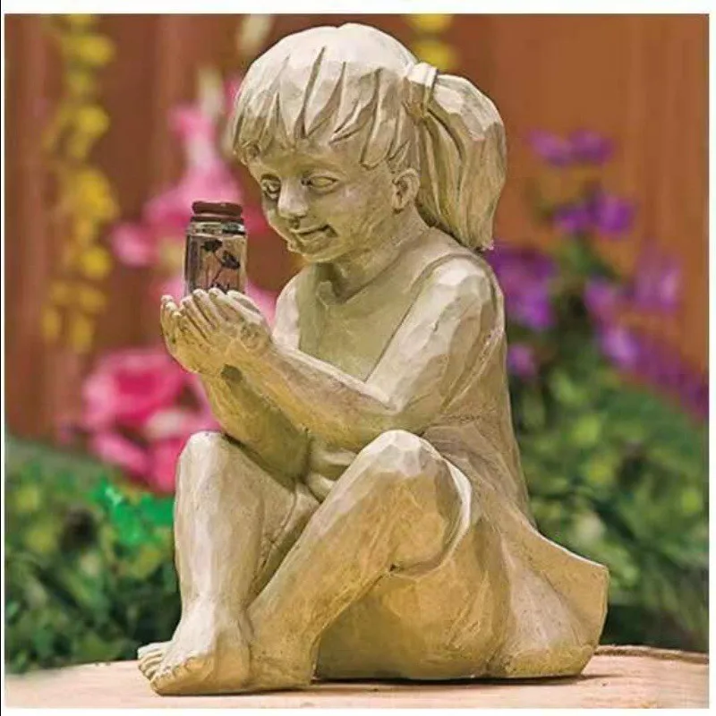 

Garden Ornaments Kids Statues Sculpture Child Catching a Lighted Jar Figure Figurine Outdoor Garden Indoor Home Desktop Decor