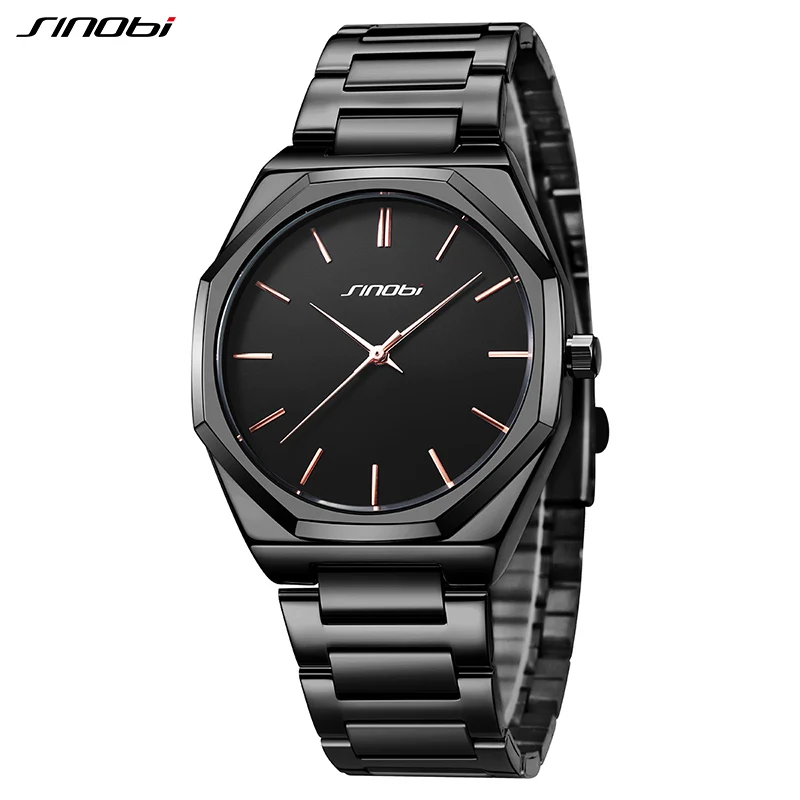 Top Sales SINOBI Brand Men's Black Watches Fashion Business Quartz Wristwatches Waterproof Male Casual Clock High Quality