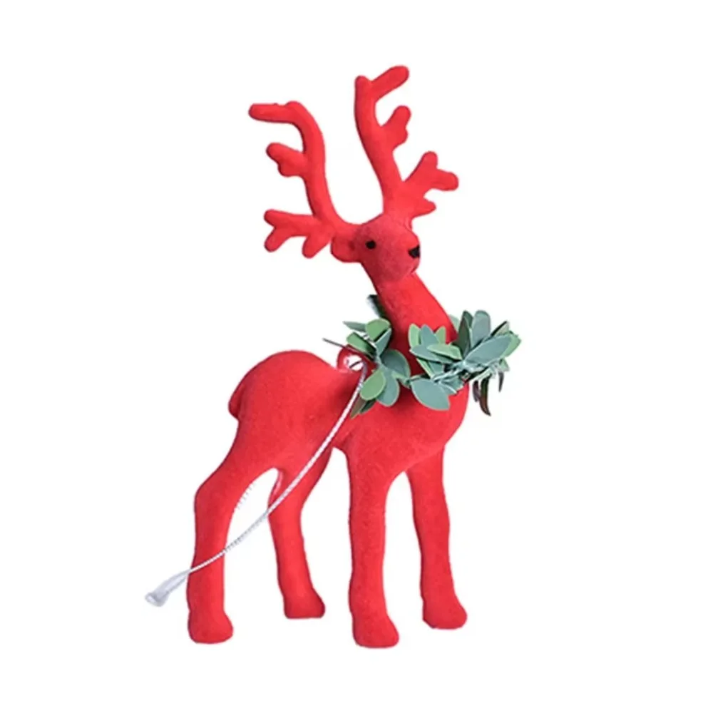thumbnail image 1 of Flocking Christmas Wreath Plush Reindeer Cute Plastic Christmas Elk Pendants Festive Reusable Xmas Tree Hanging Ornaments, 1 of 5