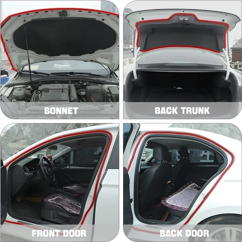 Car Door Rubber Seal Strips 8M Double Layer Seal Adhesive Window Engine Cover Door Trunk Noise Insulation