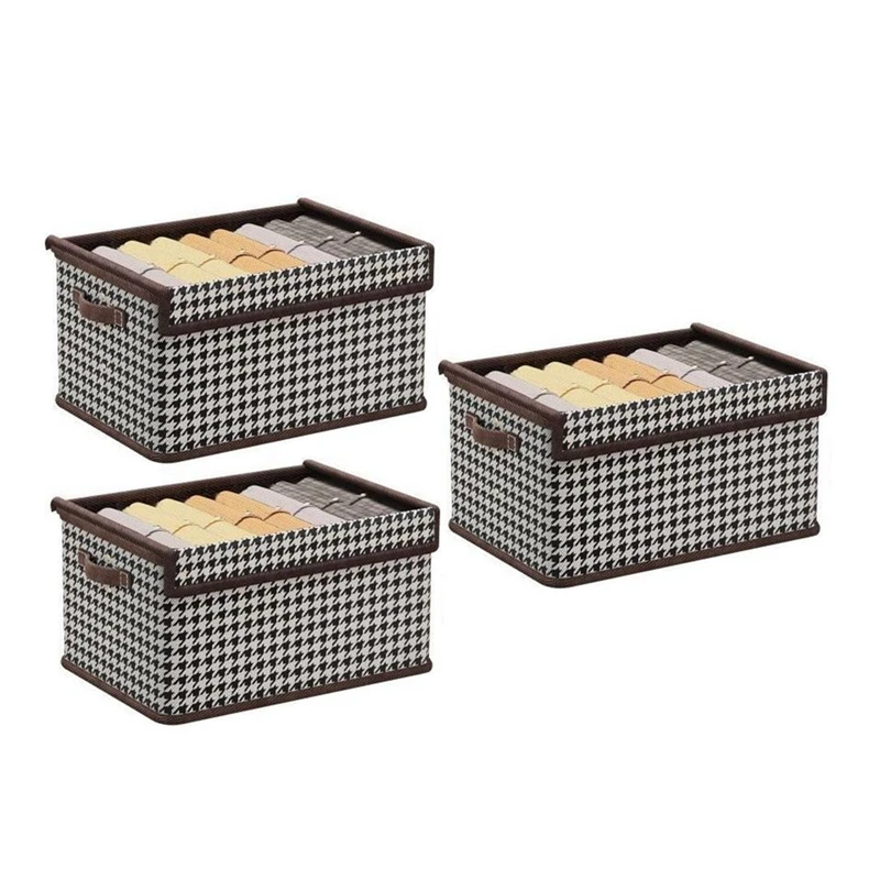 

3PCS Clothes Storage Box Set With Lid Steel Frame Load-Bearing Not Deformed Foldable Storage Box Dust Pants Storage Basket Set