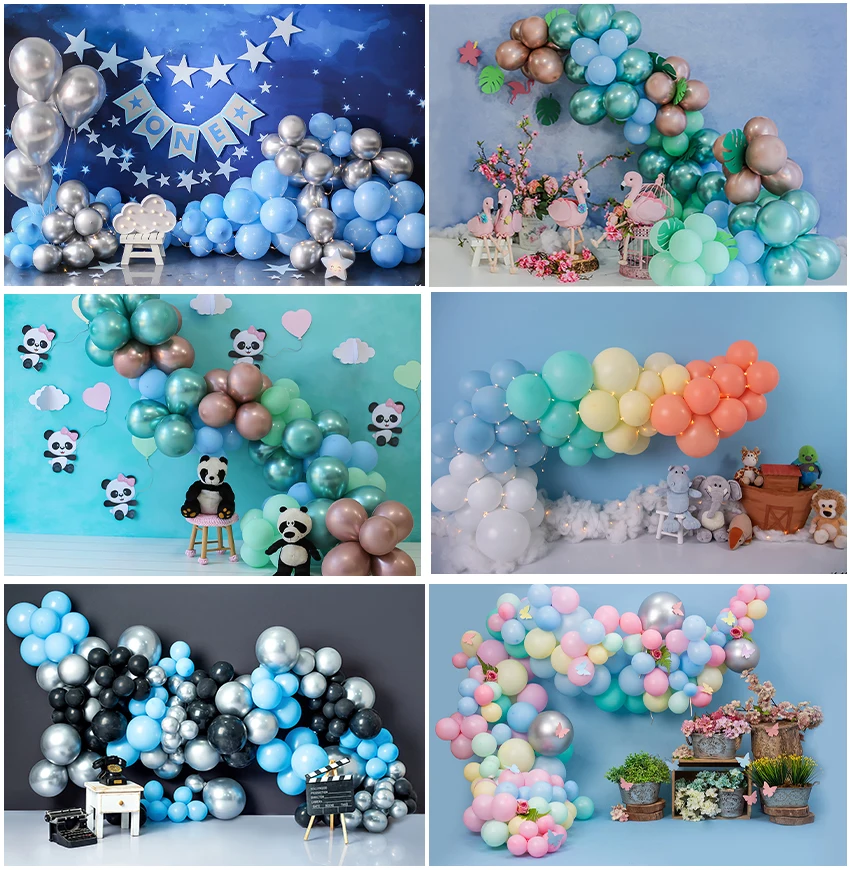 

Colorful Balloons Happy 1st Birthday Party Children Portrait Backgrounds Baby Shower Decor Custom Backdrops Banner Studio Props