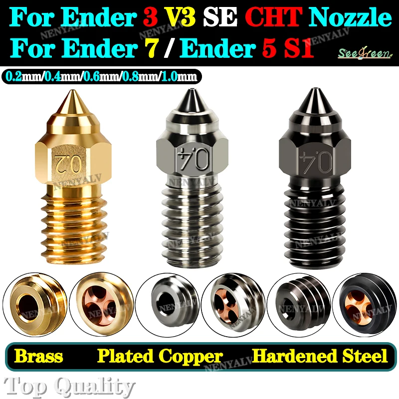 

CHT Nozzle For Ender 3 V3 SE NOZZLE BrasOZZLE Brass Hardened Nozzles For Spider Hotend Ender 7 Ender 5 S1 Serise Extruder Nozzle