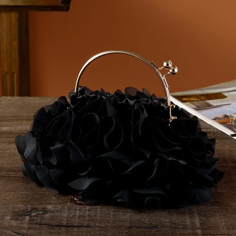 Fashion Elegant Flower Metal Handle Handbag Wedding Party Prom Clutches Chain Shoulder Bags For Women Bridal Evening Bags Purses