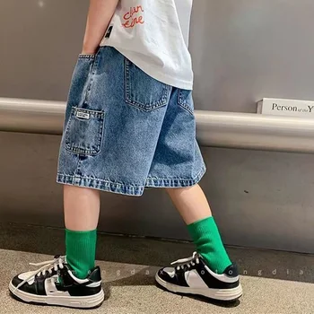 Nuovi jeans corti da ragazzo 2025 Pantaloncini larghi estivi per bambini Pantaloni in denim a gamba larga per bambini Abbigliamento moda per ragazzi adolescenti 2-12 anni 1