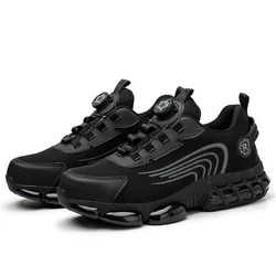 Men's Steel Toe Safety Sneakers with Rotating Button - Anti - Smash & Anti - Puncture Work Shoes - 45mm (YD262 - Black)