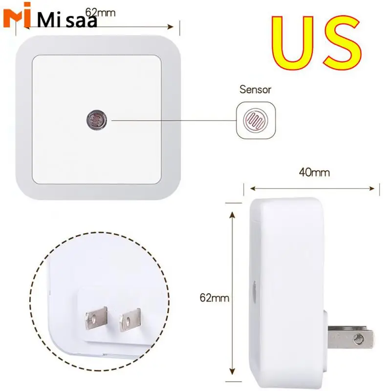 

Night Light Mini For Children Kids Led Eu Us Uk Plug 110-240v Living Room Bedroom Lighting Backlight Square Light Sensor Control