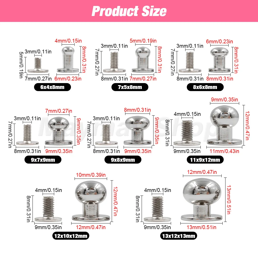 Round Ball Head Post Studs Brass Buttons Chicago Screwback Nail Rivet 5-10pcs Leather Bag Craft Hardware DIY Accessories Buckles metal rivets copper rivets metal studs leather rivets metal brads