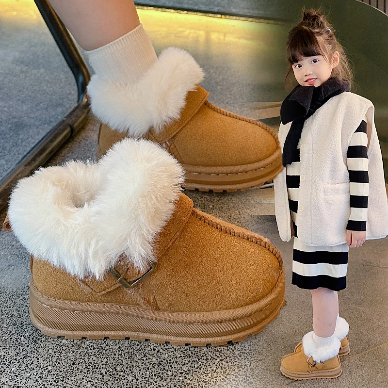 Fur Children Boots Girls Shoes Winter Warm Kids Shoes Fashion Casual Flat Suede Plush Girls Short Boots 4 To 12 Years 1