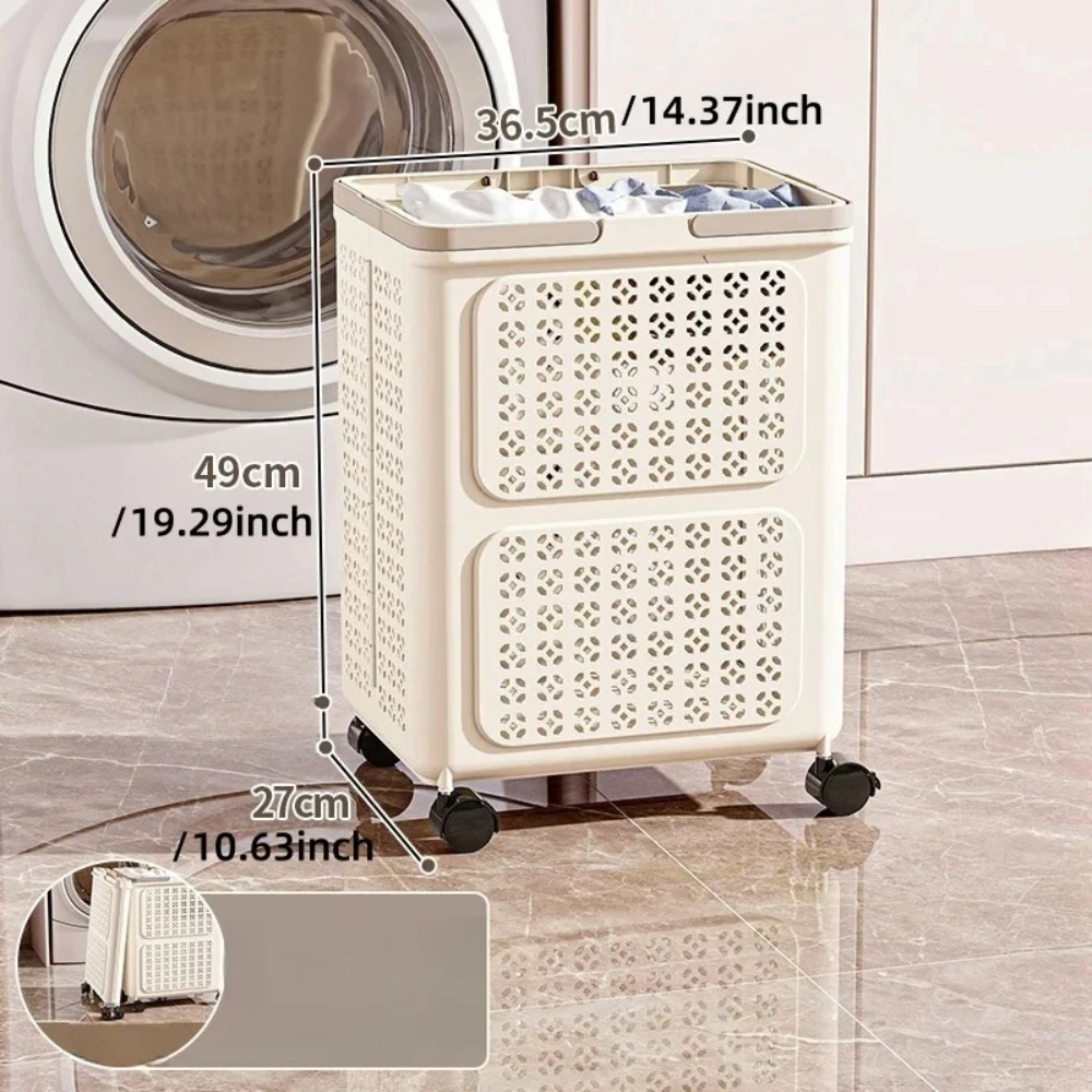 Collapsible Wheeled Laundry Basket with Ventilated Design and Carry Handles