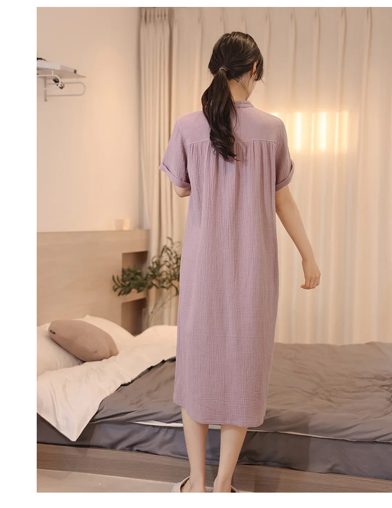 Fdfklak Koreanische Crepe Baumwolle Nachthemd frauen Nachthemden Japanischen Lose Hause Kleidung Frühling Sommer Schlaf Kleid Nacht Trägt – Detail 7