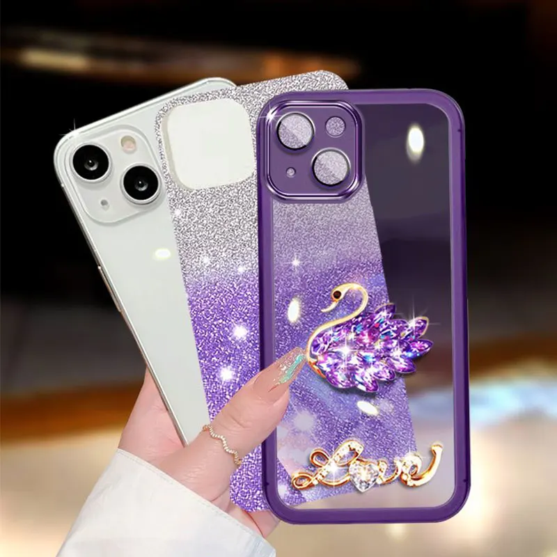Diamond Swan Mate60, Hülle für Huawei Mate 60 Pro Plus 20 Nova Y61 Y 70 90 91 Perlenarmband Glitzerhülle Mate60 pro+_voghion.com