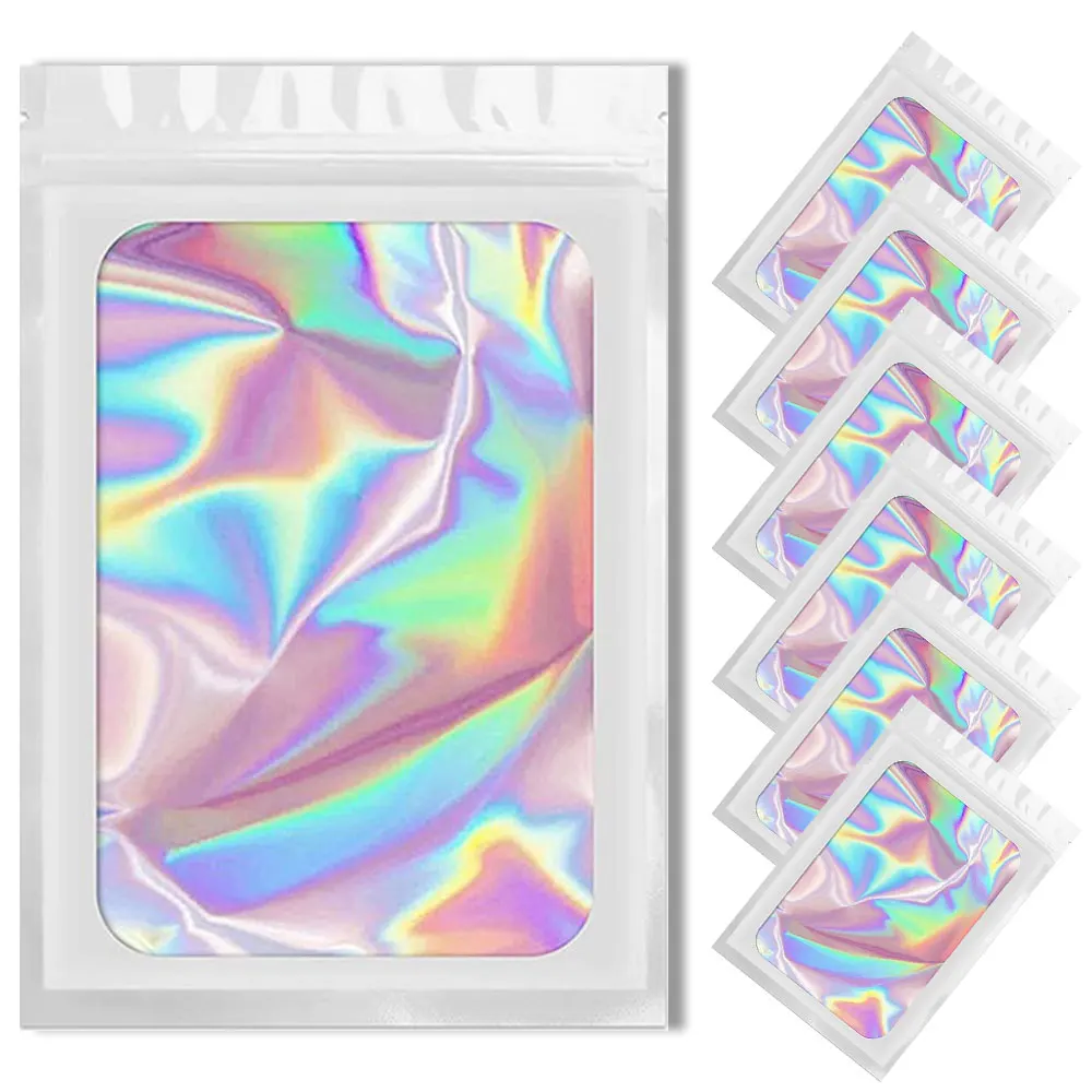 

50pcs White Ziplock Bag Plastic Holographic Laser Color Pouches For DIY Jewelry Packing Retail Pouch Zip Lock Bag NO Hole