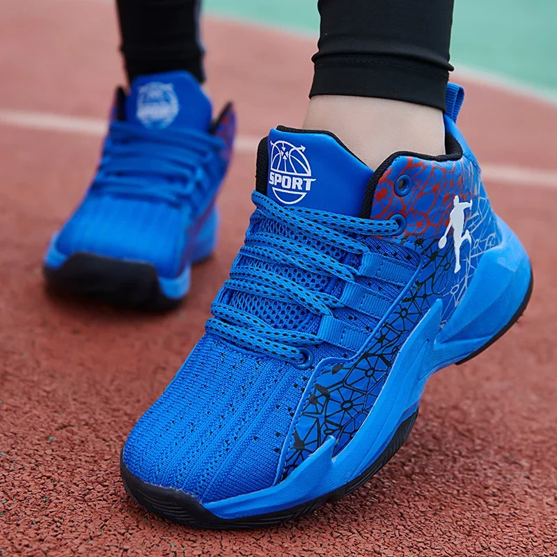 Kids Shoes Red Sneakers Boys Basketball Shoes Thick Sole Non-slip