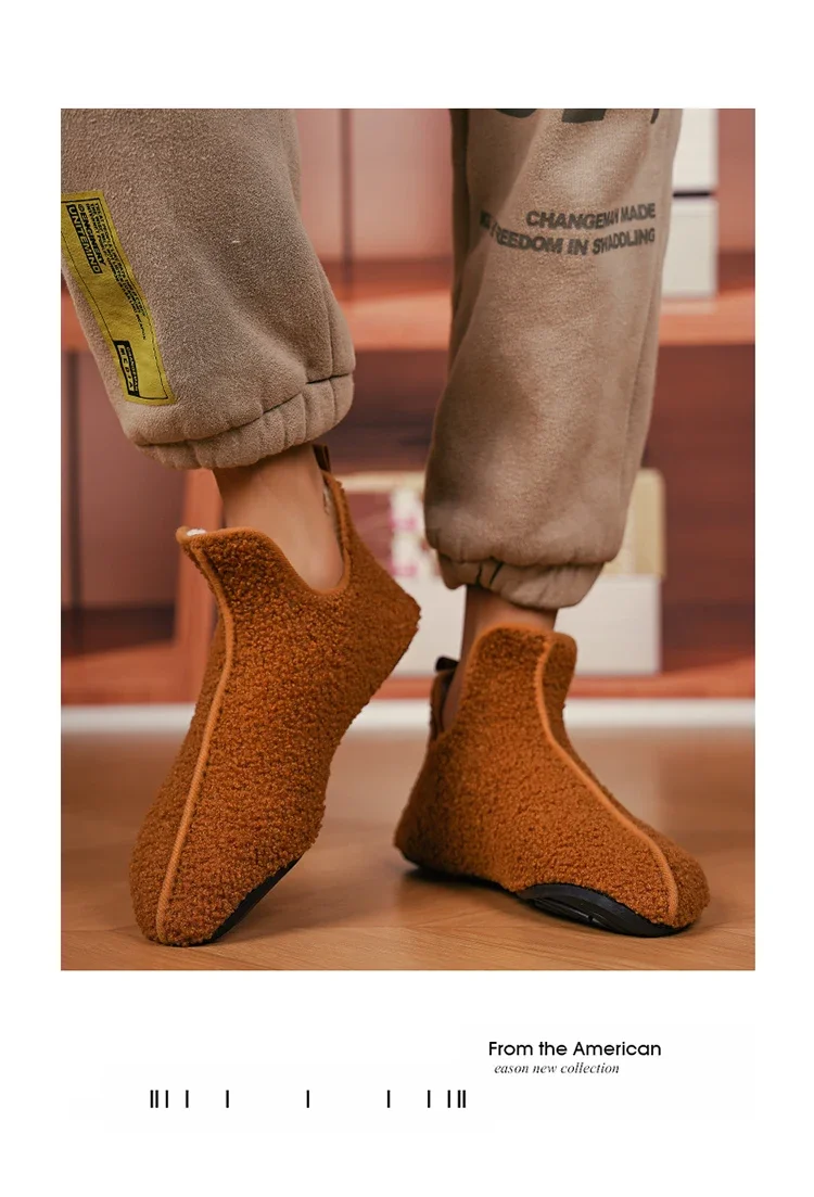 YRZL Winter Slippers Men Indoor Slippers Non-slip Warm Women and Men Slipper Ankle Soft Shoes Comfortable Flat Home Cotton Shoes