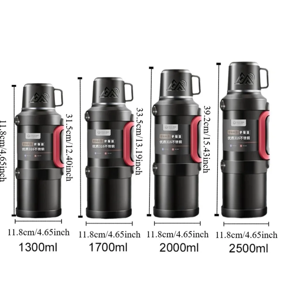 316 Stainless Steel Travel Thermal Water Bottle Large Capacity with Tea Filter Camping Vaccum Flask Foldable Handle Leak Proof