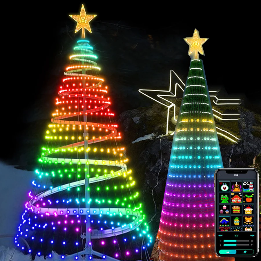 Super RGB 7 Ft Plug in DIY Smart Christmas Tree Light APP Controlled LED  Animated Lightshow Xmas Tree String Light With Remote