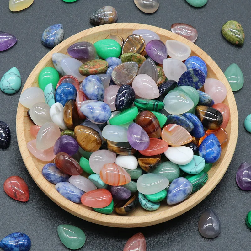 

10X14mm Natural Stone Pink Quartz Opal Tiger's Eye Heart Waterdrop Crystal Cab Cabochons Beads Gem Jewelry Making Fengshui