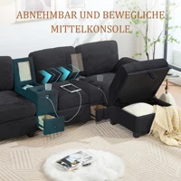 LVHOM Современный большой вельветовый диван — съемная центральная консоль, USB-порт и боковой карман для хранения, комфорт и функциональность — изображение 2