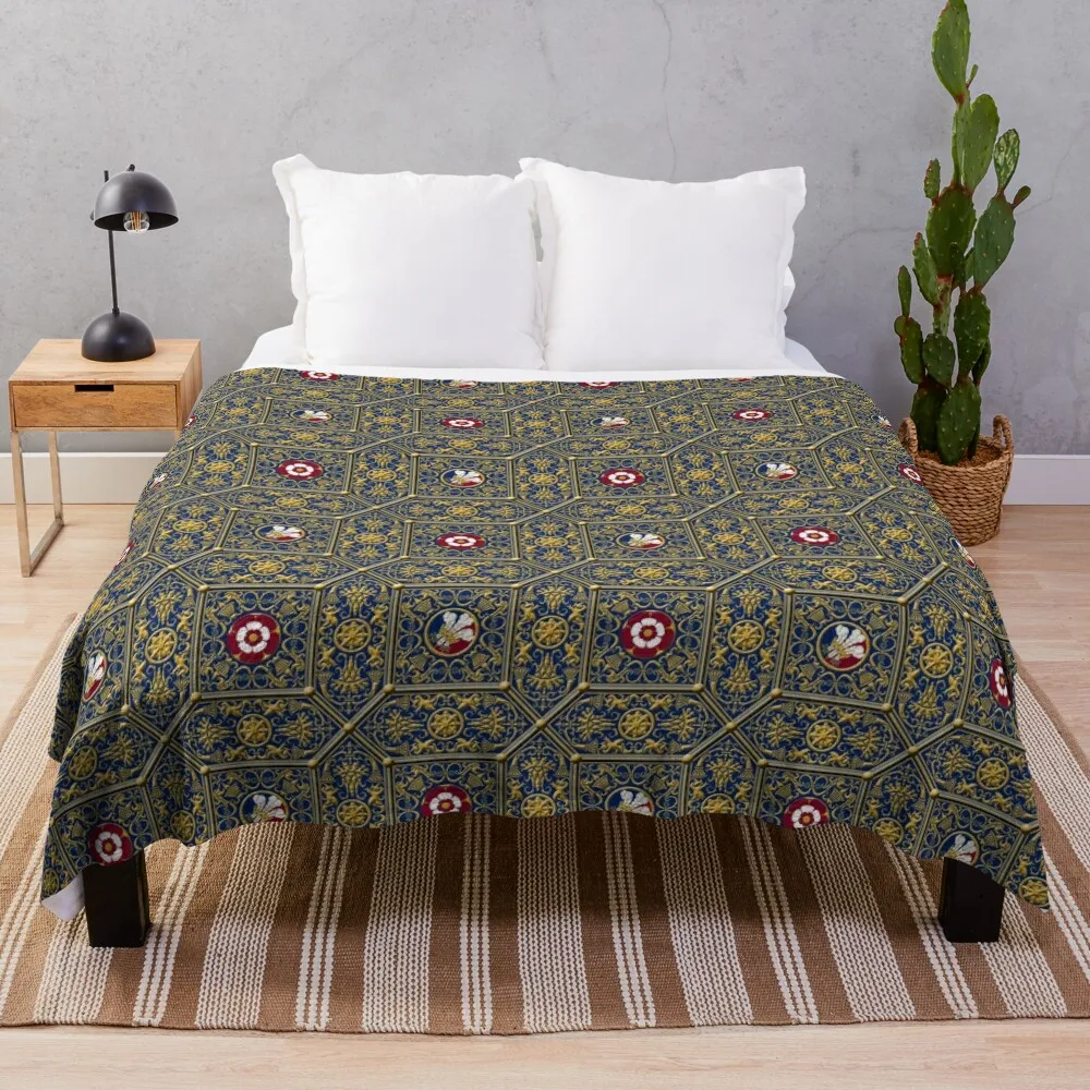 Hampton Court Renaissance Heraldic Tudor Rose Throw Coperta Luxury Designer Bed Plaid Flanella Coperte