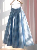 French Elegant Blue Plaid Umbrella Skirt Women’s Beautiful Unique A-line Lone Skirt Spring Summer Vintage Y2K Casual Slimming