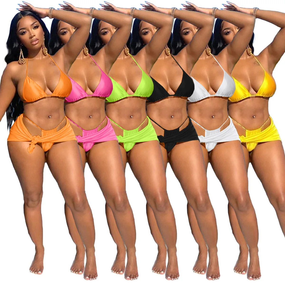 

AOSKM2023 New Summer Als7506 Sexy Fashion Neck Beach Bikini Three-Piece