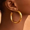 Exaggerated Hollow Thick Big Circle Hoop Earrings For Women Stainless Steel C-Ring Chunky Piercing Earrings Fashion Jewelry Gift 1
