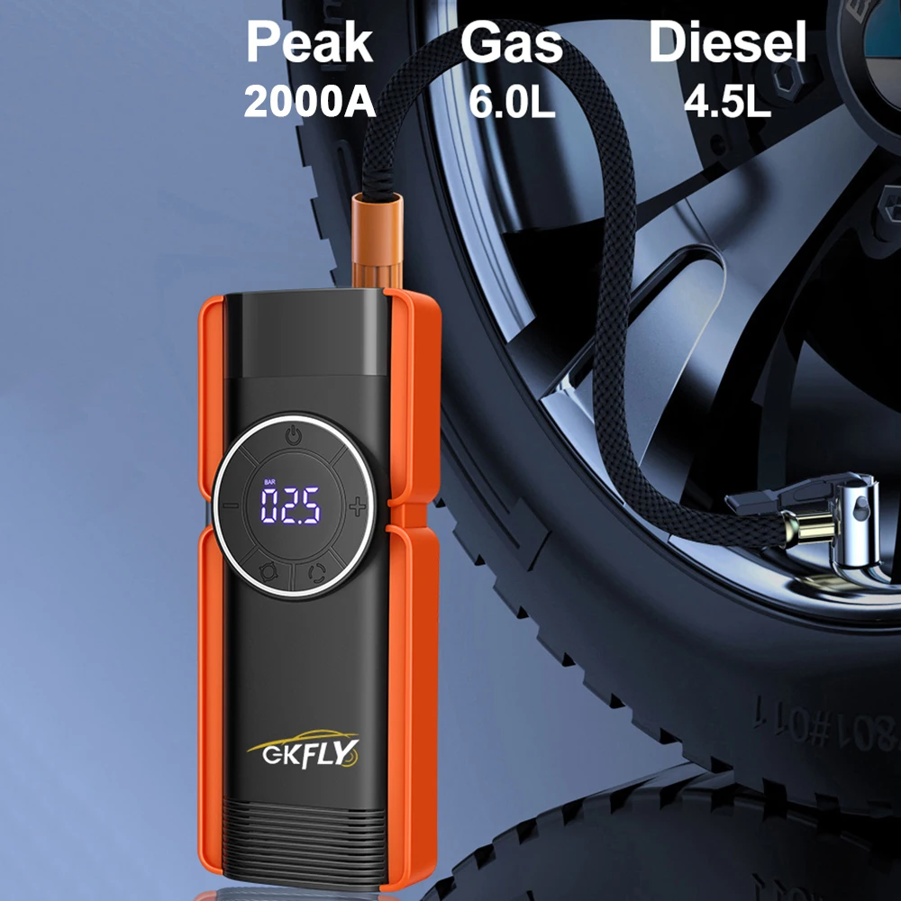 GKFLY Jump Starter 4 in 1 Pump Air Compressor 2000A Power Bank 12V Digital Tire Inflator 150PSI Emergency Battery Booster car jump starter jump starter