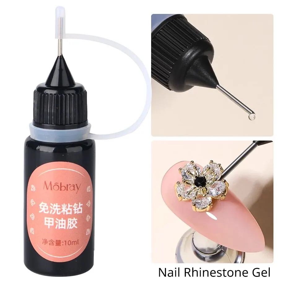10ml No Wipe Nail Glue Rhinestones Adhesive Gel Top Coat Gel Polish for Nail Art Jewelry Decorations Soak Off UV LED Varnish