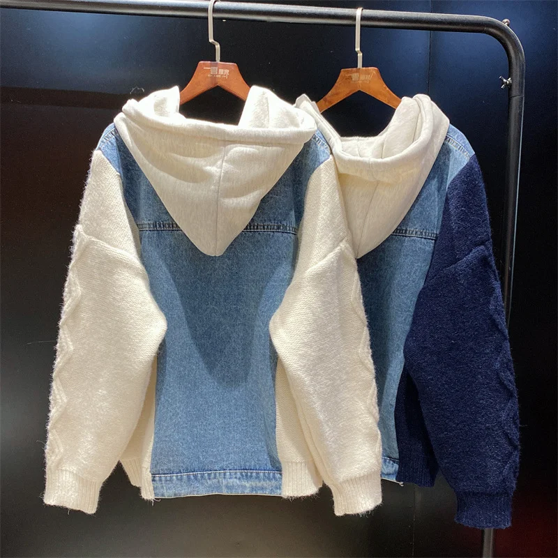 Women’s Sexy Chic Spliced Knitted Cardigan Denim Sweater Jackets – Miggon