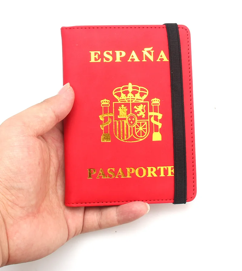 Porta Passaporto In Pelle Con Mappa Bandiera Spagnola, Organizer Da Viaggio Con Slot Carte, Regalo Uomo E Donna, Nero 14x10 Cm