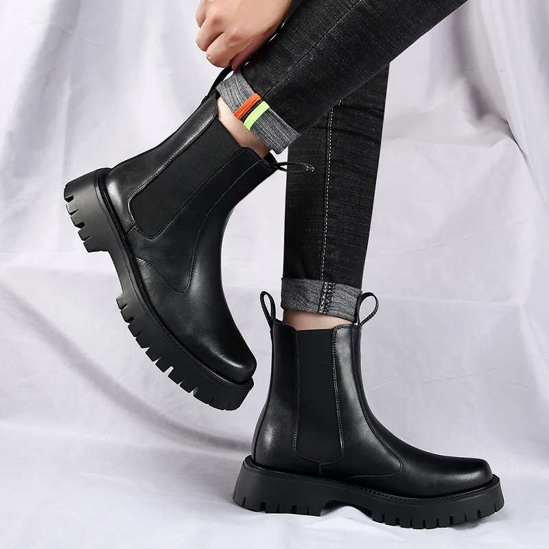 Bottines chelsea homme, boots en cuir classiques avec élastique_voghion.com