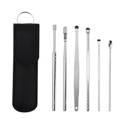 Premium Earwax Removal Kit - 6 - Piece Set with Spiral Earpick and Ear Curette (E004 - 1  Black)