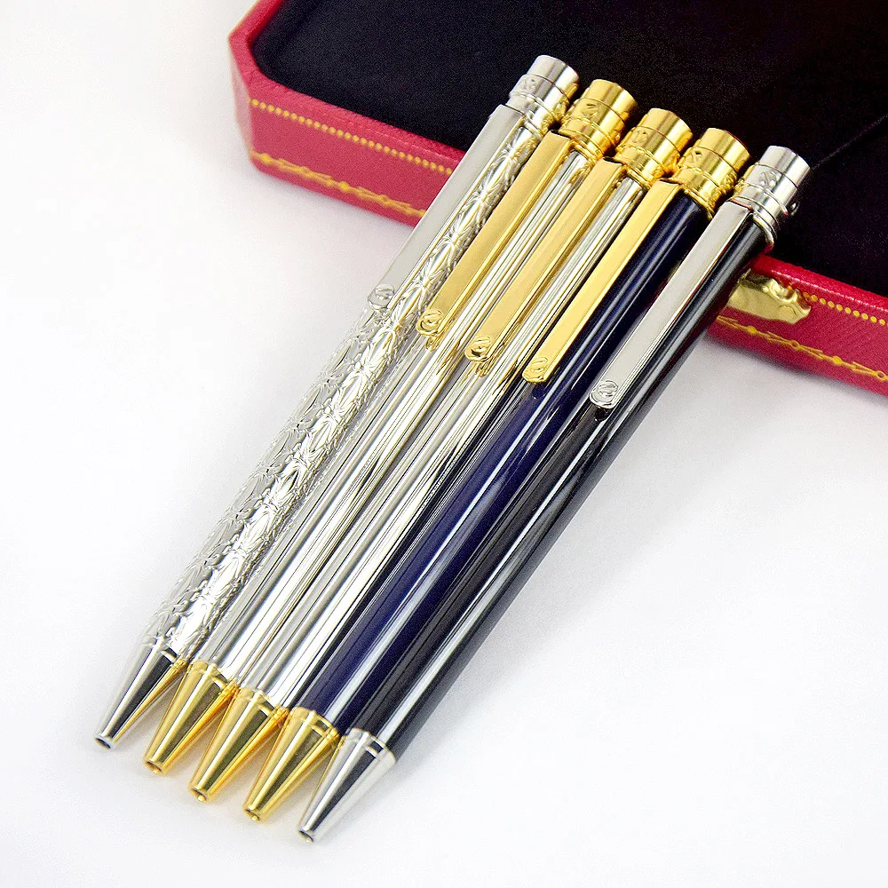 MBS Luxury CT Santos All Metal Engraved Pattern Ballpoint Pen Thin Barrel Santos Golden / Silver Trim Writing Smooth Stationery de los santos