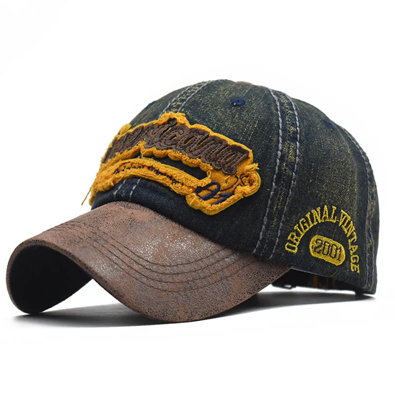CNTANG 여름 데님 야구 모자 남자 패션 수 놓은 편지 면화 모자 Snapback 남자 야외 캐주얼 힙합 모자 조절 가능
