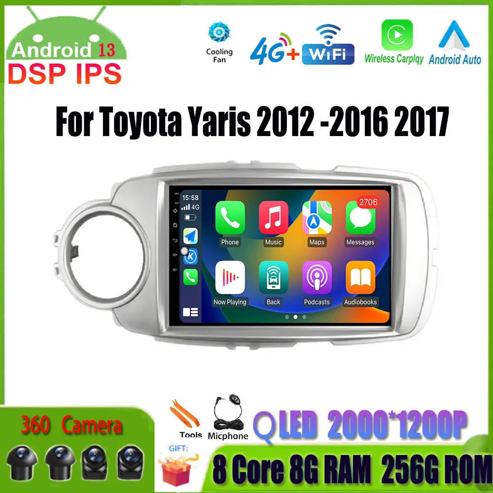 

Мультимедийный плеер для Toyota Yaris, автомобильный мультимедийный плеер 9 дюймов с GPS-навигацией, Wi-Fi, IPS, DSP, BT, для Toyota Yaris 2012, 2013, 2014, 2016, 2015, 2017, Carplay, Android 13