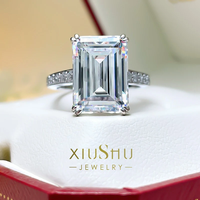 

Gaoding'S New 10 Carat Imitation Diamond Ring Emerald Cut Index Finger Is Simple And Elegant 925 Sterling Silver