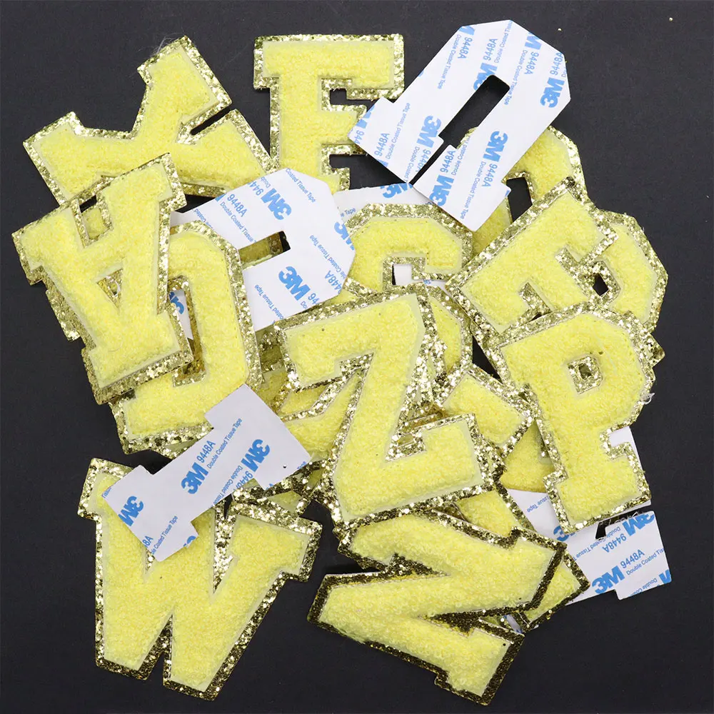 

26Pcs Yellow 26 Letters Alphabet Iron On Patches For Clothing Embroidery Stripe On Clothes Cute DIY Applique Badge Jeans Sticker