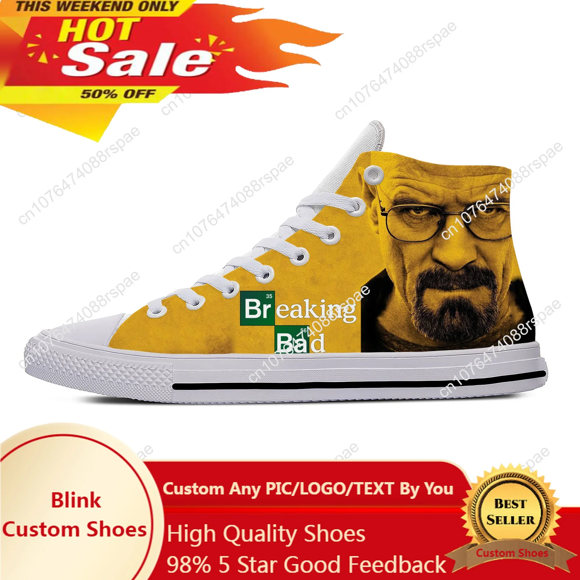 Movie Breaking Bad High Top Sneakers Mens Womens Teenager Casual Shoes Canvas Running Shoes 3D Print Breathable Lightweight shoe