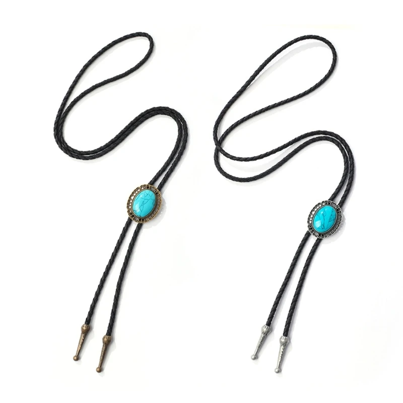 

2PCS Bolo Tie for Male Carnivals Necktie Turquoises Buckle Bolo Tie for Shirt Sweater Decorative Necktie for Male