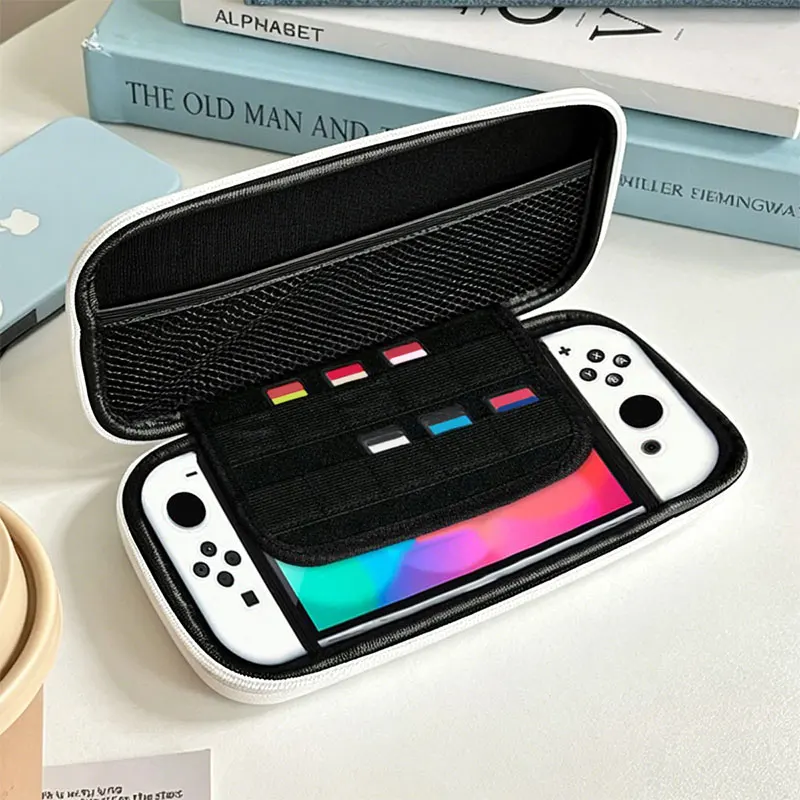 메쉬 포켓이 있는 마카롱 컬러 하드 스토리지 가방 닌텐도 스위치 라이트/OLED 휴대용 여행 게임 액세서리 보관 가방